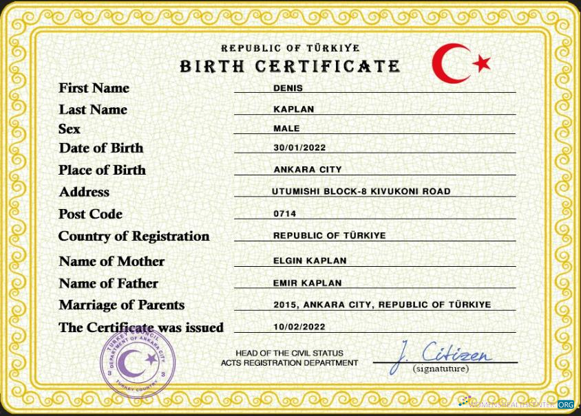 Download Turkey birth certificate PSD template Photoshop template
